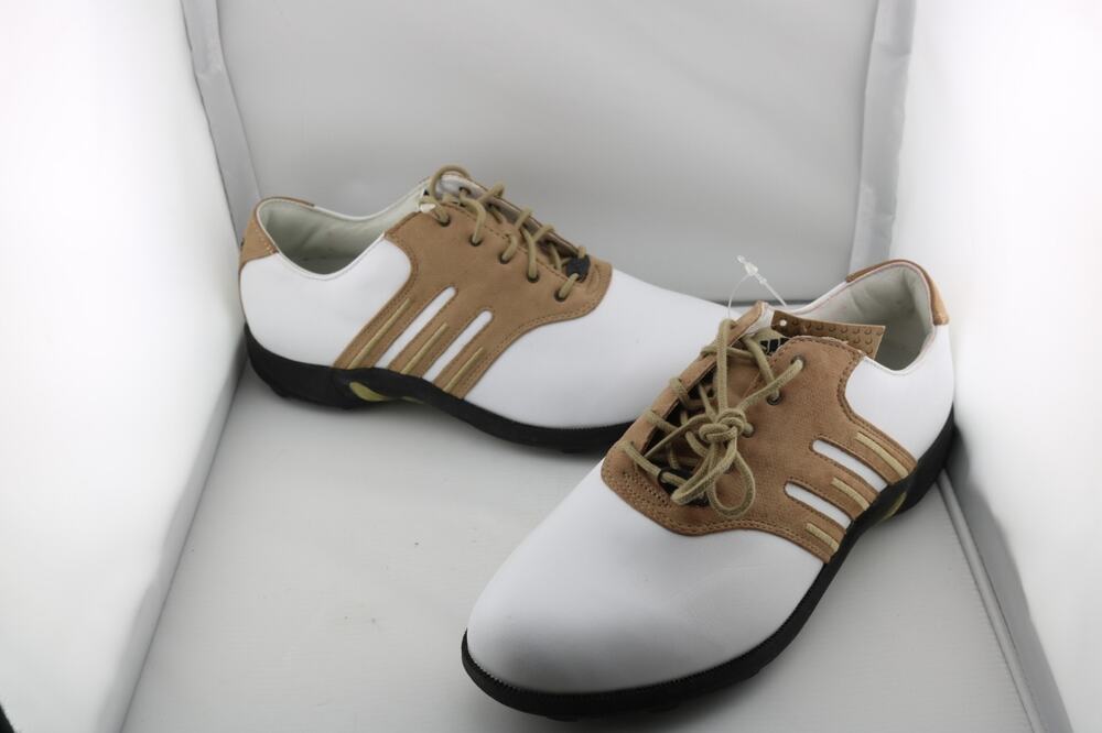 Adidas Tour Traxion Golf Shoes Men’s Size 9 White Tan Spiked Cleats New With Tag